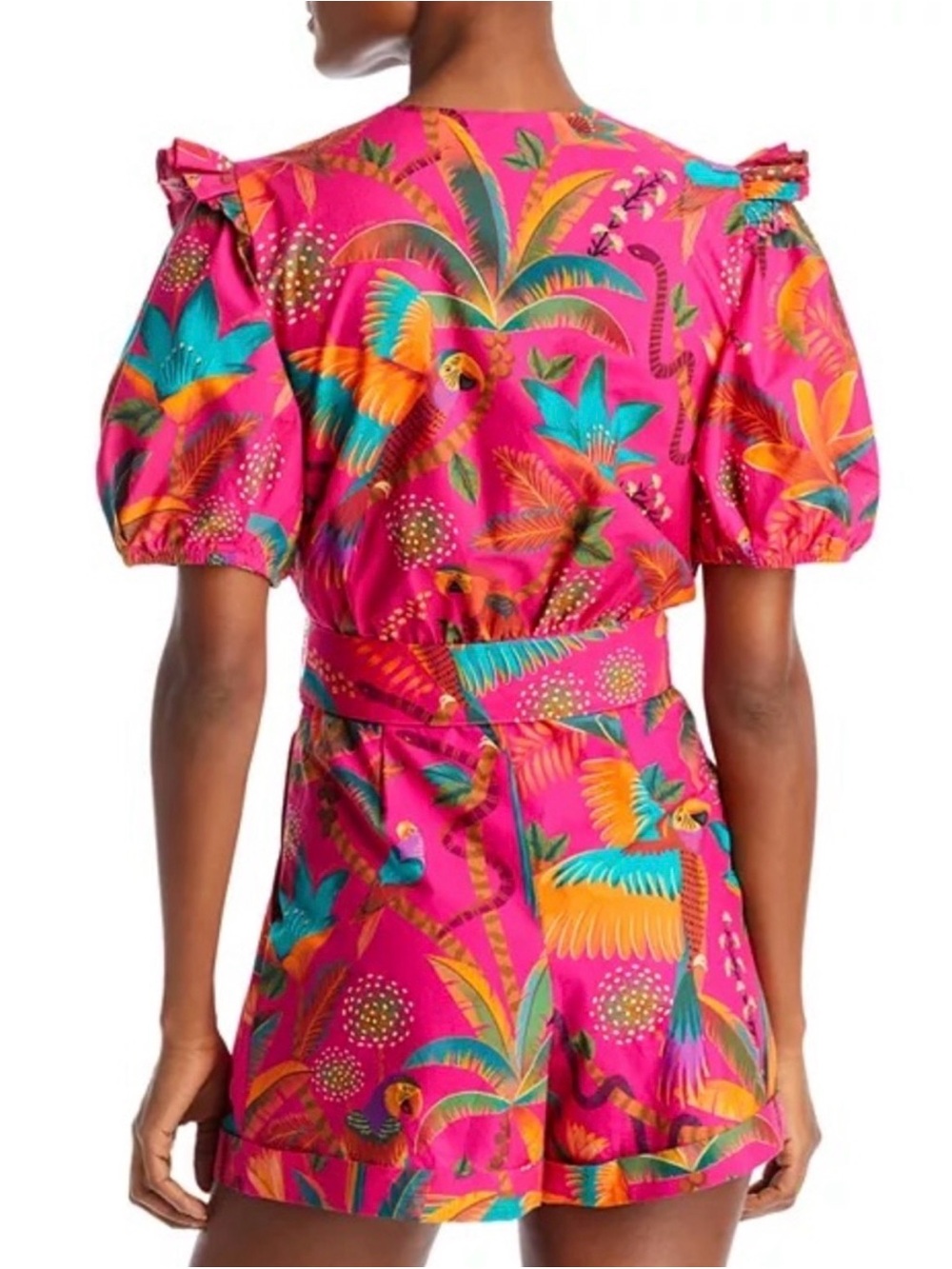 FARM Rio Pink Tropical Macaw Print Belted Romper NWT - Picture 3 of 10